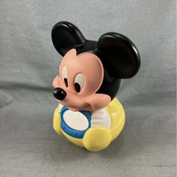 Vintage Disney Mickey Mouse Baby Toy Weebles Roly Poly Chime Ball 1984 Mirror - Picture 5 of 7